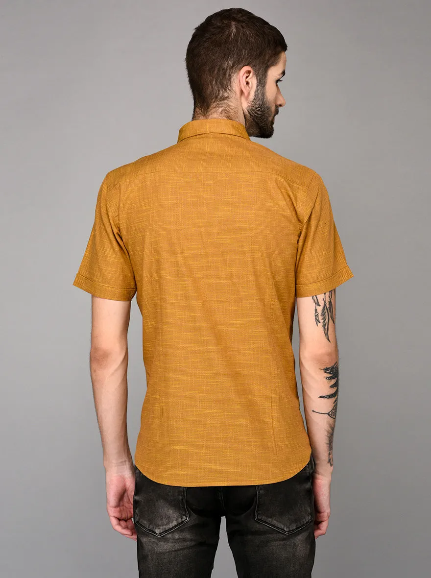 Golden Self Textured Slim Fit Casual Shirt | JadeBlue