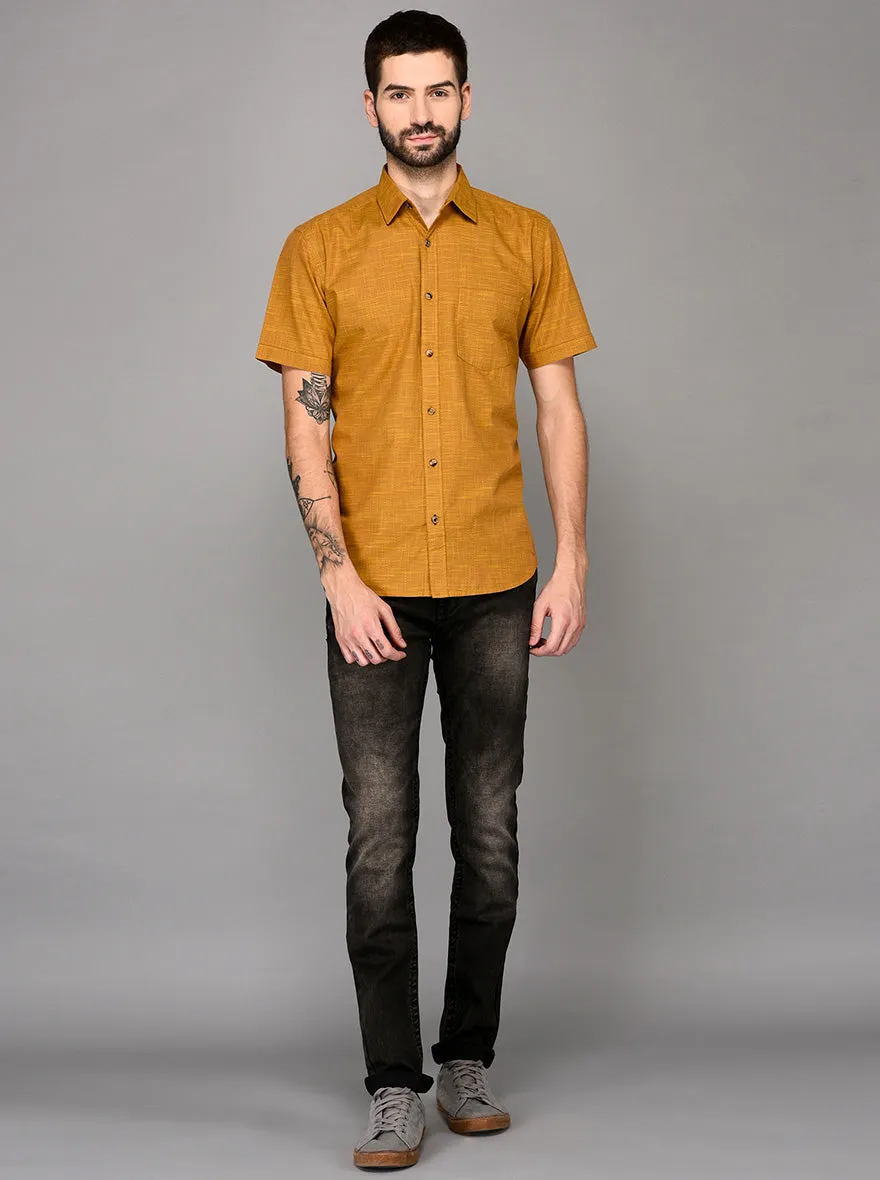 Golden Self Textured Slim Fit Casual Shirt | JadeBlue