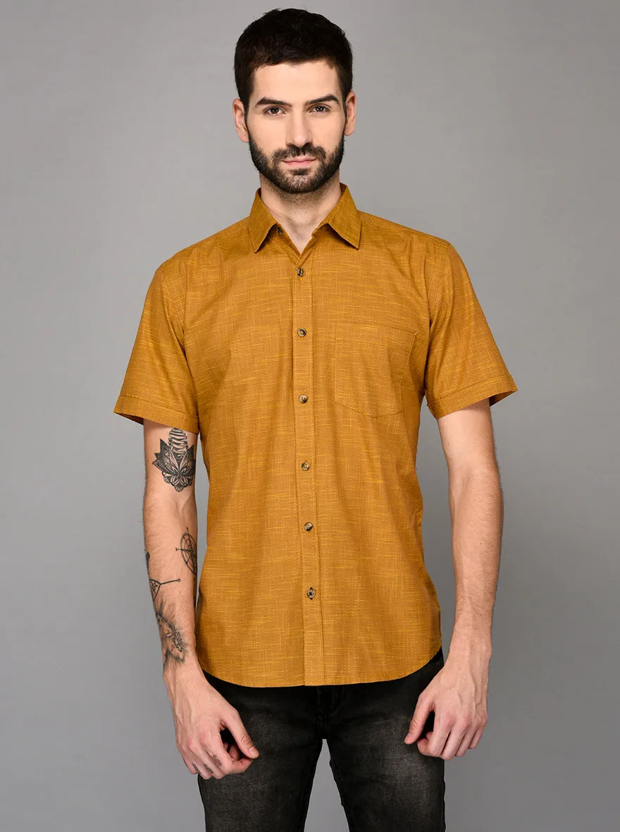 Golden Self Textured Slim Fit Casual Shirt | JadeBlue