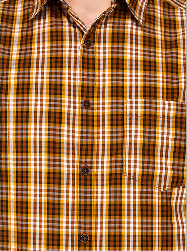 Greenfibre Brown Checked Slim Fit Casual Shirt