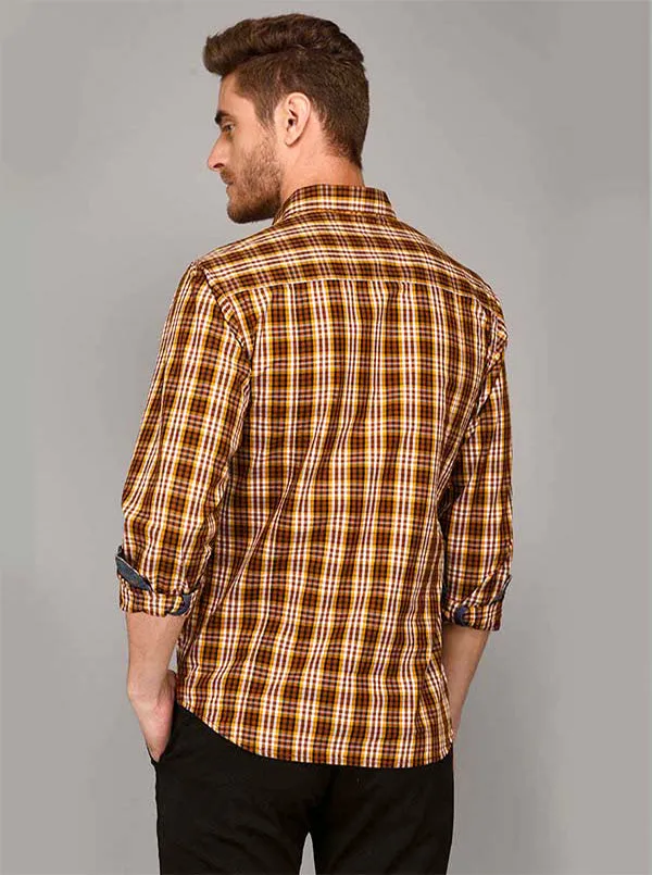 Greenfibre Brown Checked Slim Fit Casual Shirt