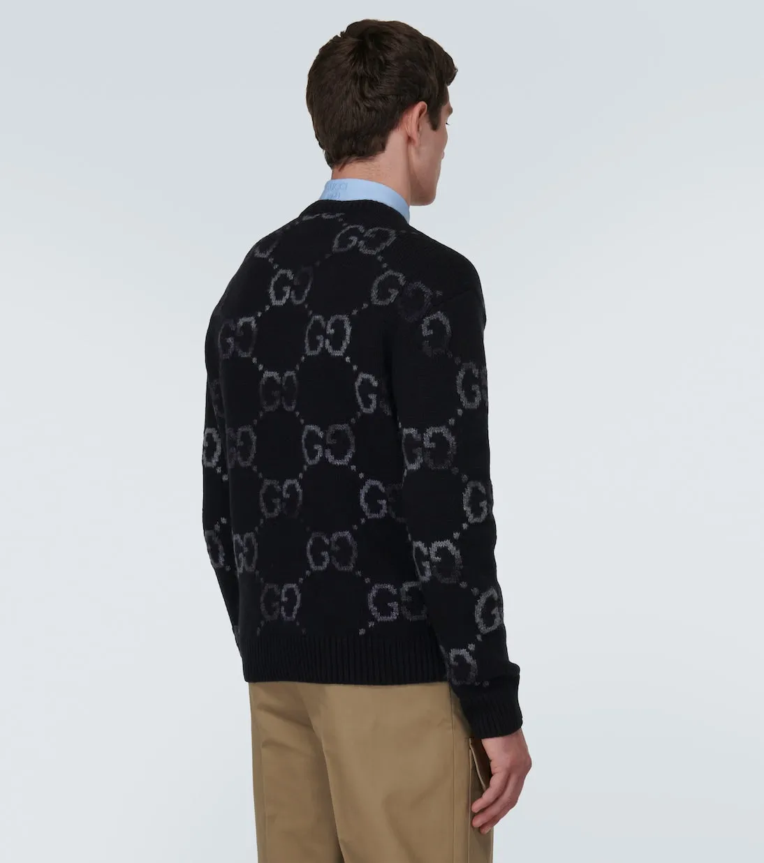 Gucci Intarsia Wool Blend GG Sweater, Black