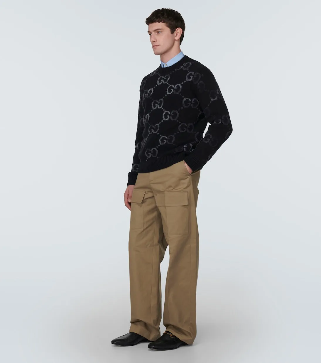 Gucci Intarsia Wool Blend GG Sweater, Black