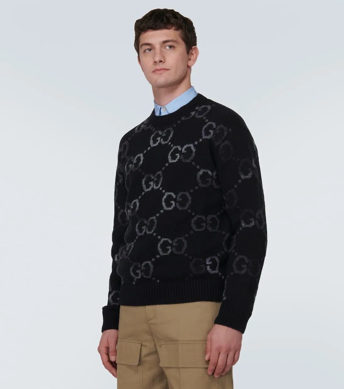 Gucci Intarsia Wool Blend GG Sweater, Black