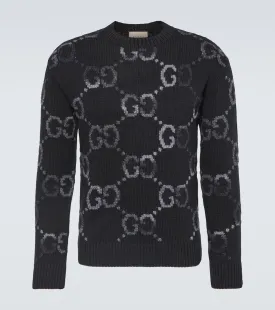 Gucci Intarsia Wool Blend GG Sweater, Black