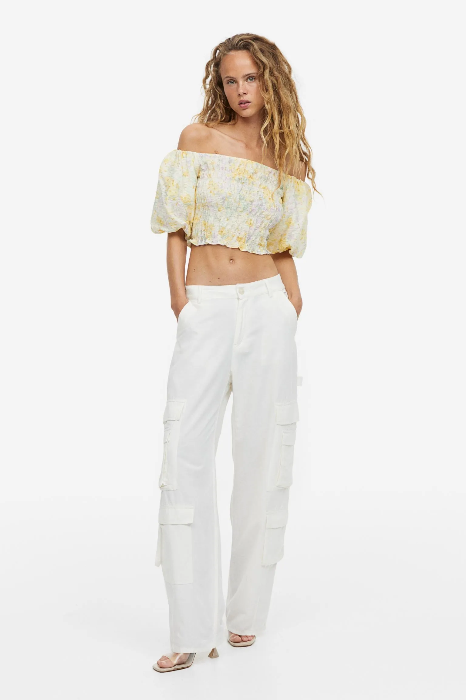 H&M Open-backed Rib-knit blouse, light yellow