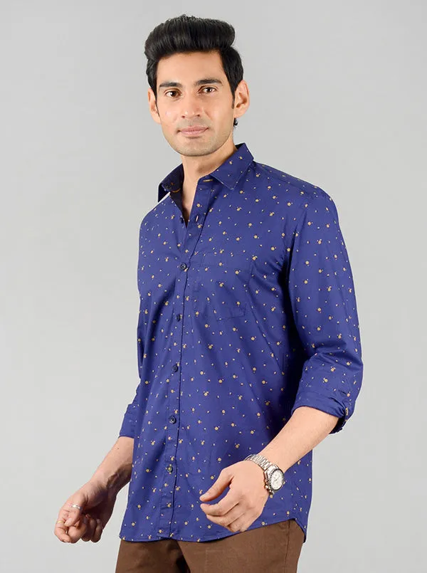 Indigo Blue Printed Slim Fit Casual Shirt | Greenfibre