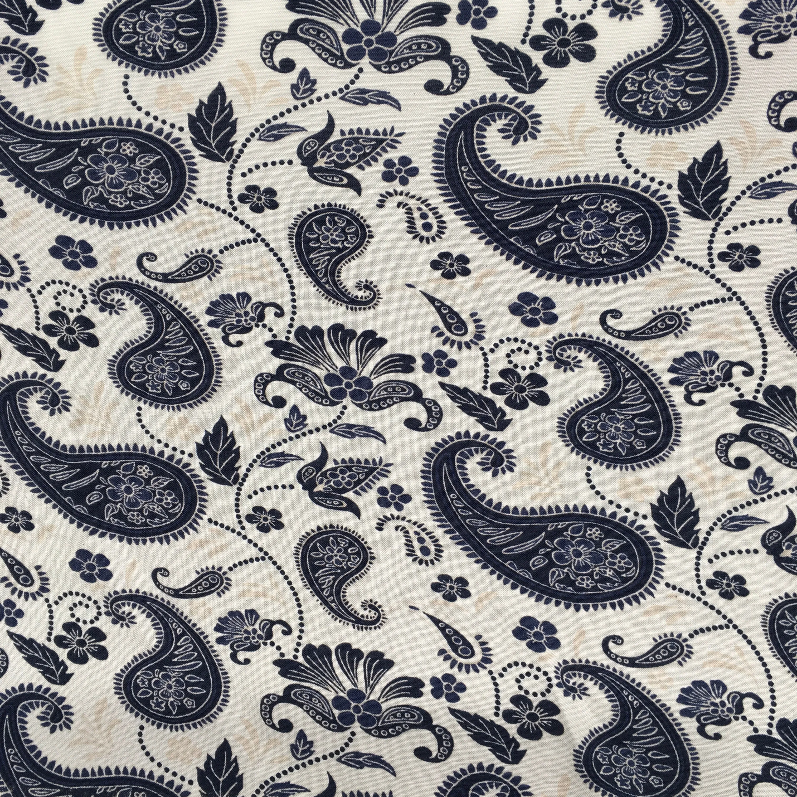 Ivory/Navy Paisley Viscose Print