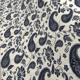 Ivory/Navy Paisley Viscose Print