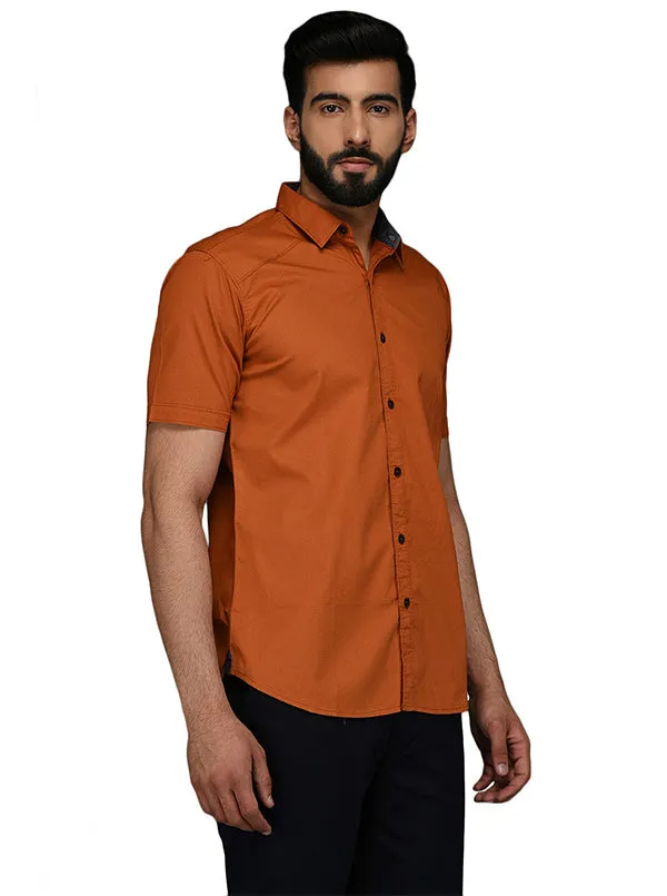 JadeBlue Orange Self Textured Slim Fit Casual Shirt | JadeBlue