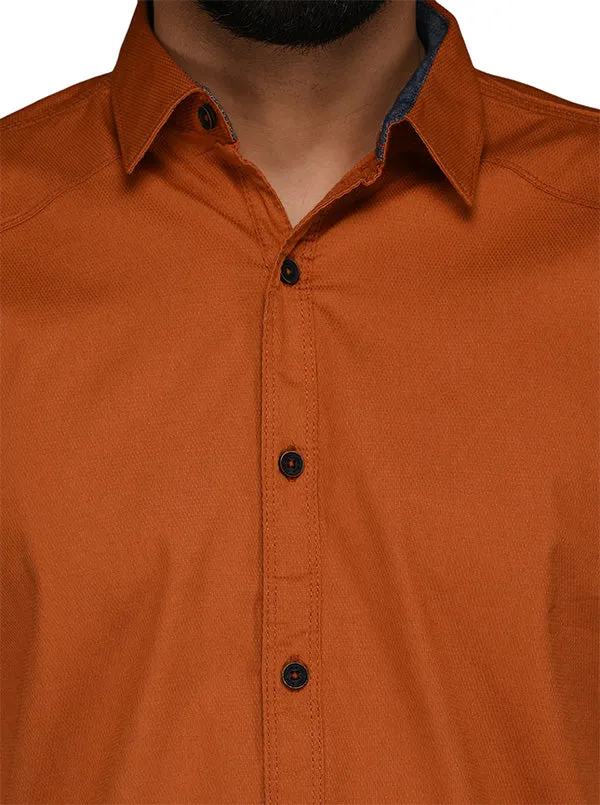 JadeBlue Orange Self Textured Slim Fit Casual Shirt | JadeBlue