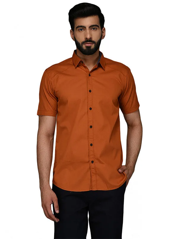 JadeBlue Orange Self Textured Slim Fit Casual Shirt | JadeBlue