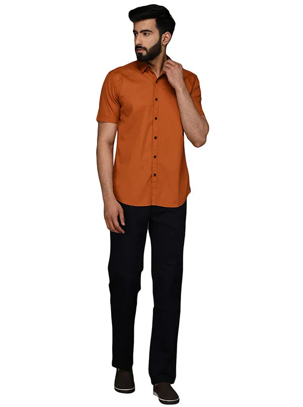 JadeBlue Orange Self Textured Slim Fit Casual Shirt | JadeBlue