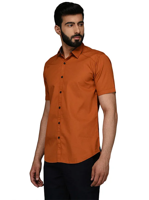 JadeBlue Orange Self Textured Slim Fit Casual Shirt | JadeBlue