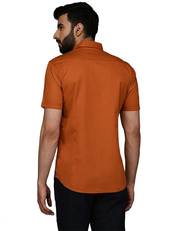 JadeBlue Orange Self Textured Slim Fit Casual Shirt | JadeBlue