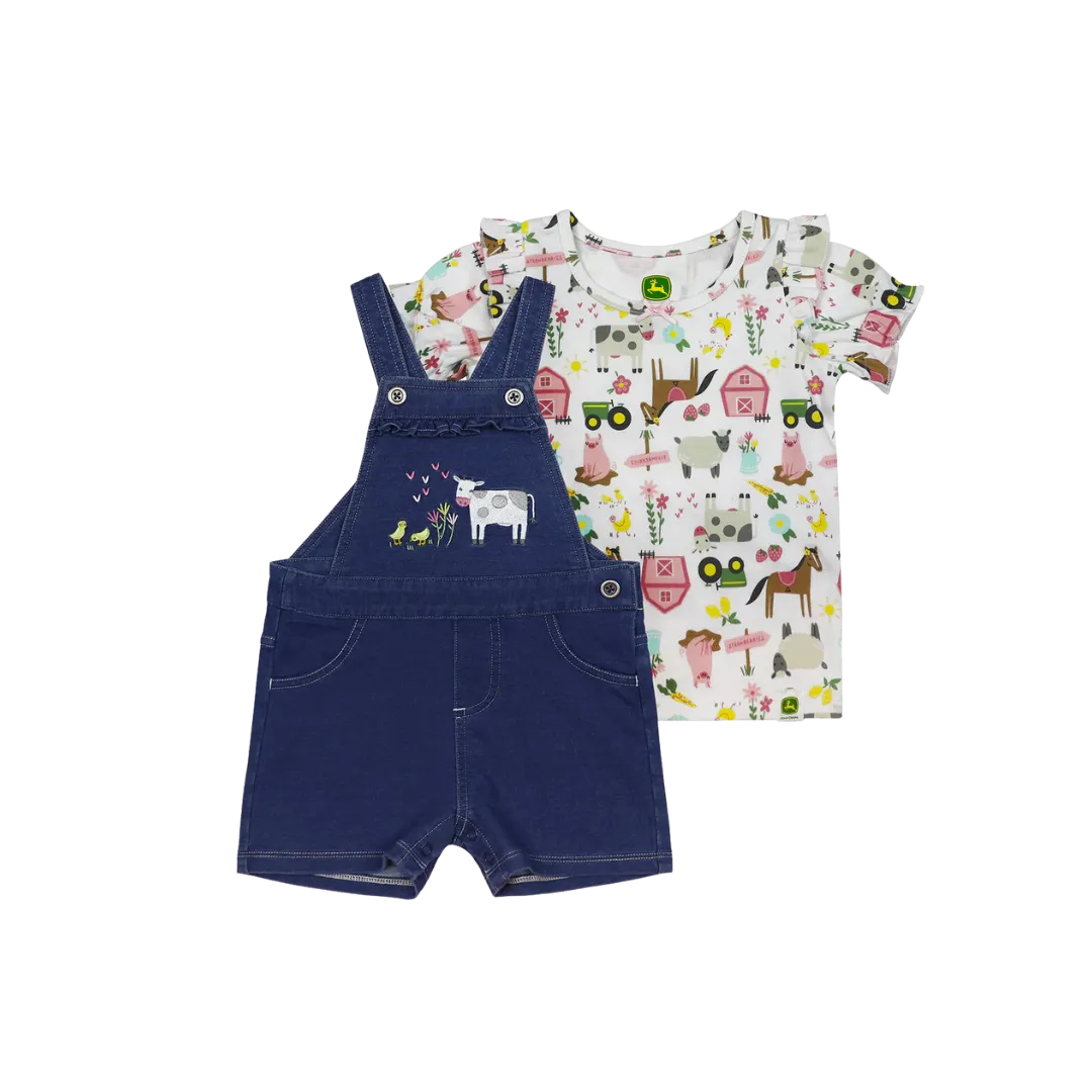 John Deere Kid's Baby Cow Friends 2 Piece Seet Shortall Set