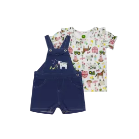 John Deere Kid's Baby Cow Friends 2 Piece Seet Shortall Set