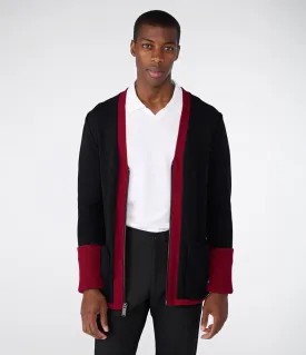 Karl Lagerfeld Wool Cardigan with Front Zip, Black