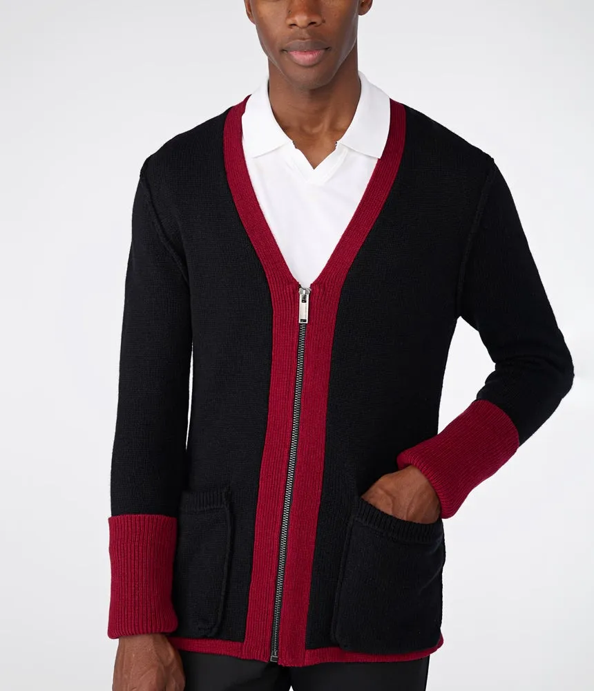 Karl Lagerfeld Wool Cardigan with Front Zip, Black