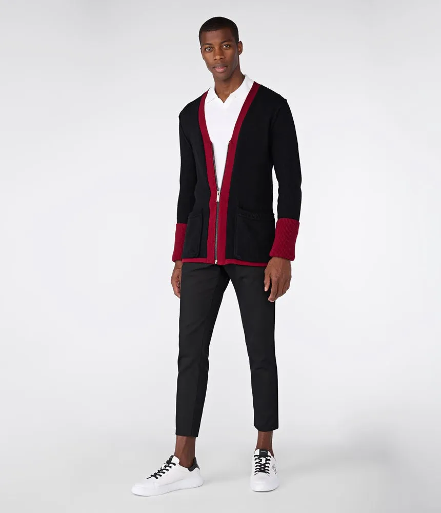 Karl Lagerfeld Wool Cardigan with Front Zip, Black