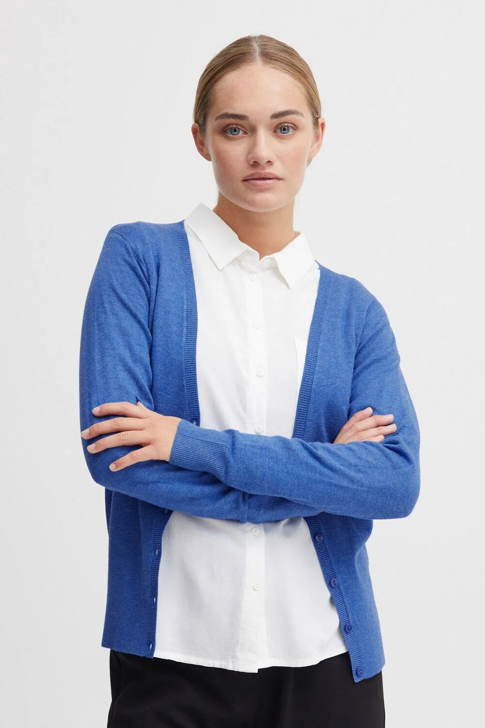 Knitted cardigan Oxmo Oxhelene, cobalt blue