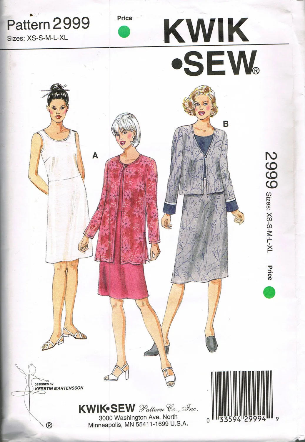 Kwik Sew 2999 Misses Dresses and Jackets Vintage 1980's