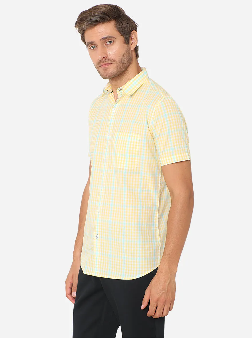 Lemon Yellow Checked Slim Fit Semi Casual Shirt | JadeBlue