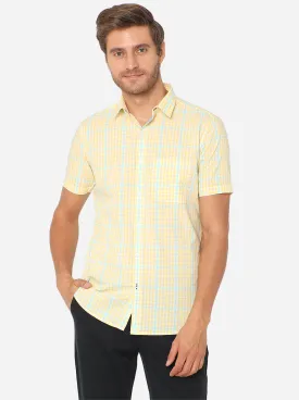 Lemon Yellow Checked Slim Fit Semi Casual Shirt | JadeBlue