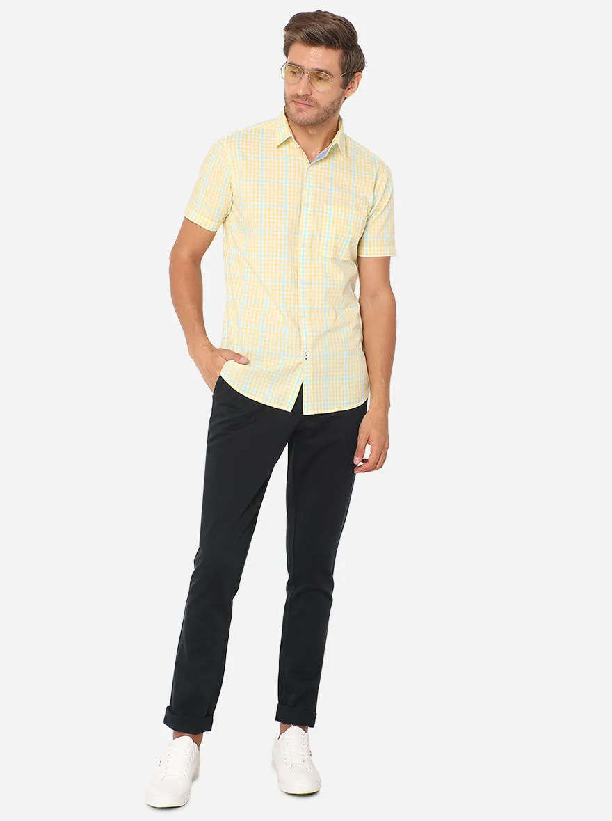 Lemon Yellow Checked Slim Fit Semi Casual Shirt | JadeBlue