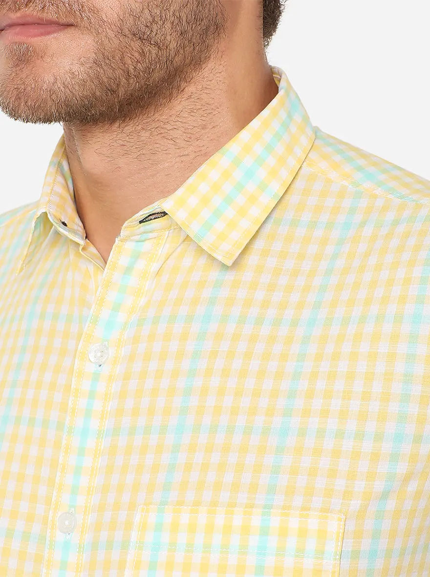 Lemon Yellow Checked Slim Fit Semi Casual Shirt | JadeBlue