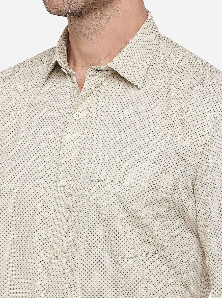 Light Beige Printed Slim Fit Semi Casual Shirt | Greenfibre