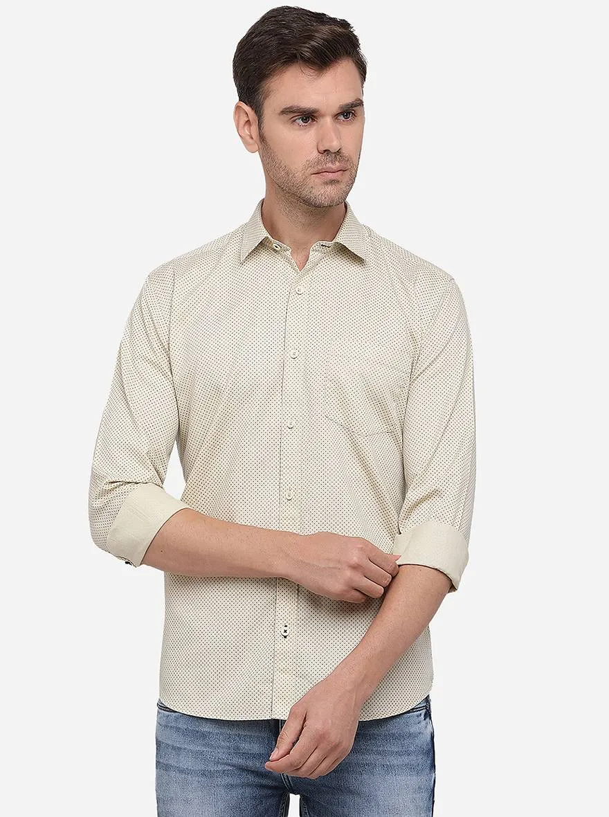 Light Beige Printed Slim Fit Semi Casual Shirt | Greenfibre