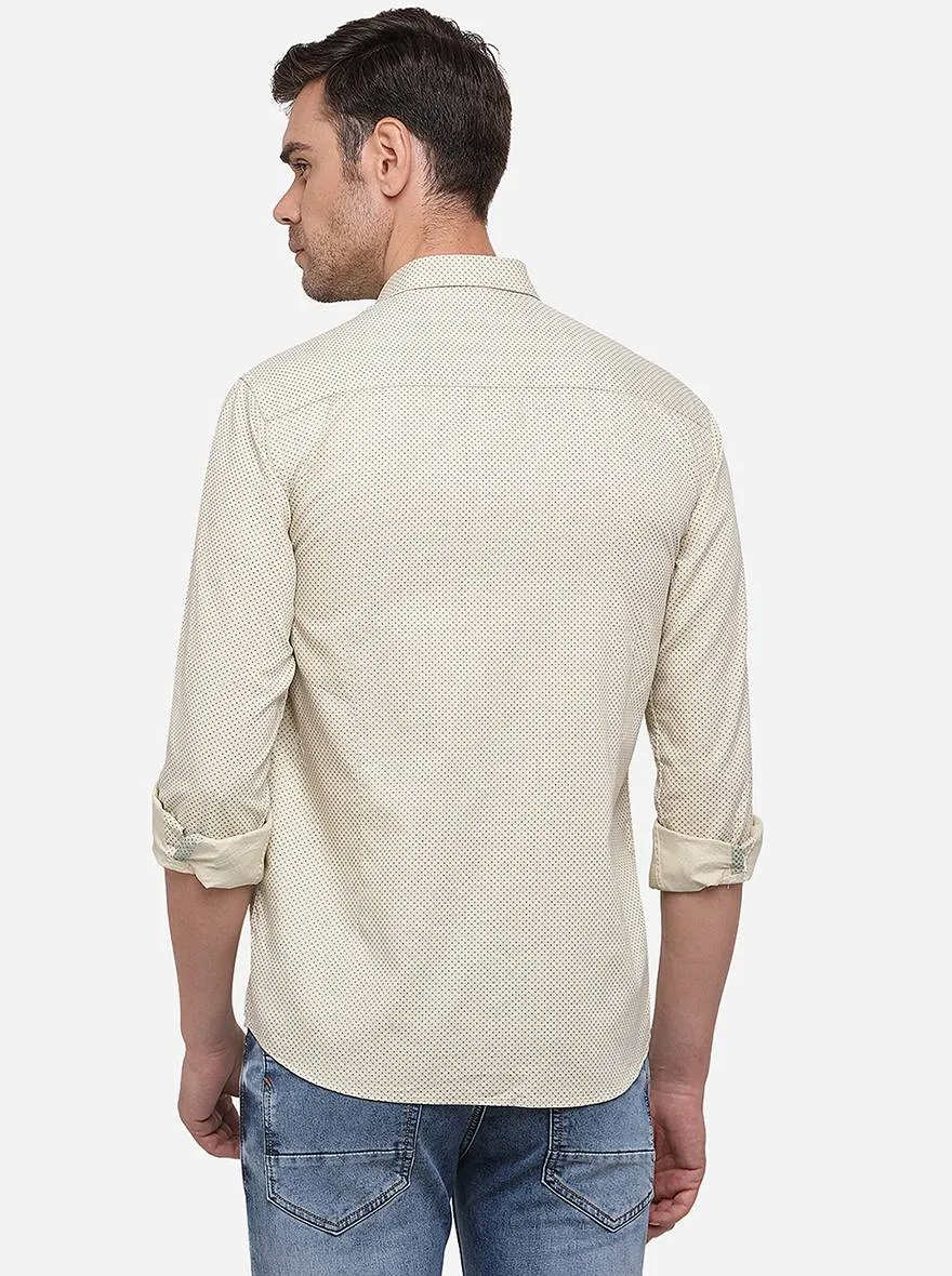 Light Beige Printed Slim Fit Semi Casual Shirt | Greenfibre