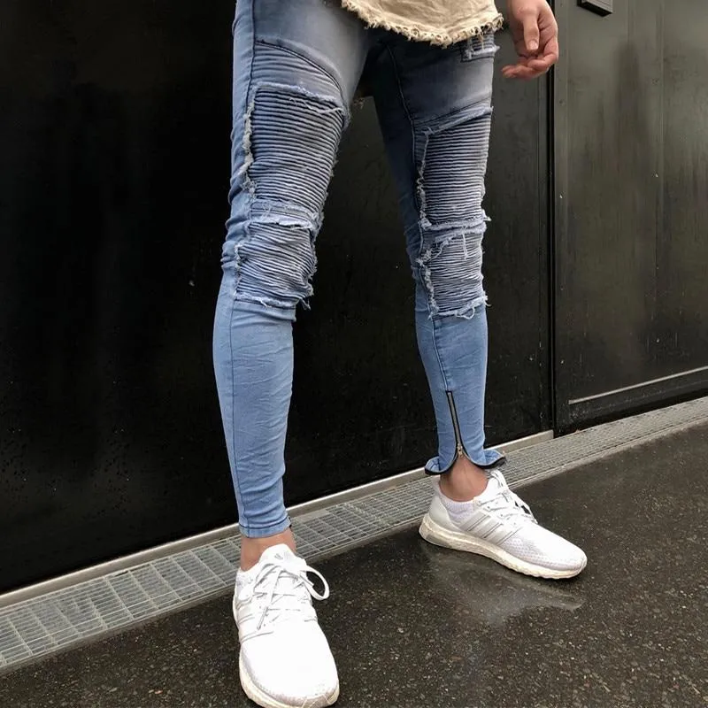 Light Blue Skinny Ripped Ankle Tight Jeans