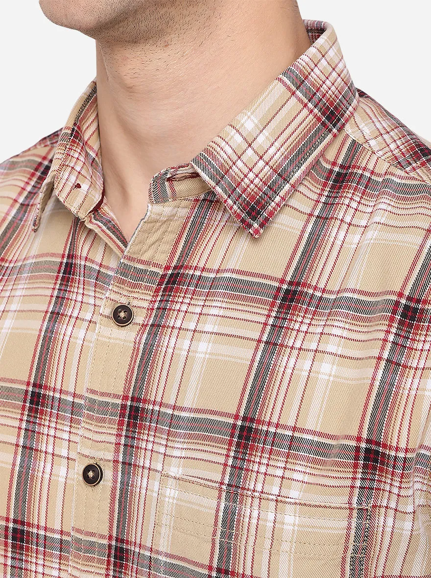 Light Yellow & Red Checked Slim Fit Casual Shirt | Greenfibre