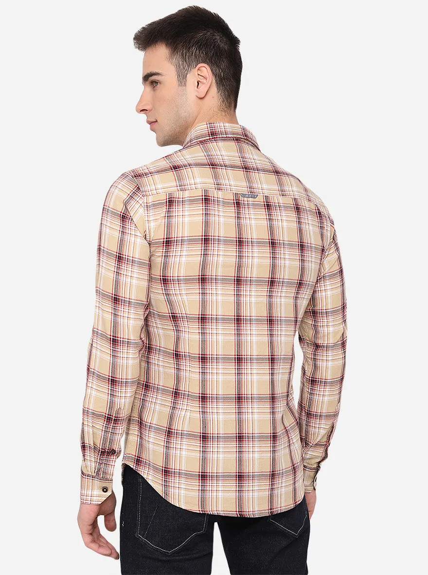 Light Yellow & Red Checked Slim Fit Casual Shirt | Greenfibre