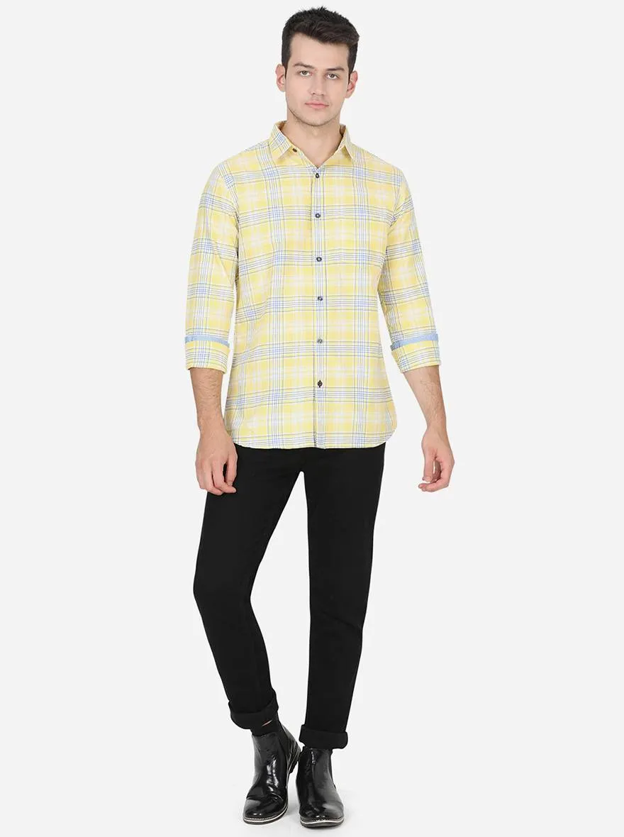 Light Yellow Checked Slim Fit Semi Casual Shirt | JadeBlue