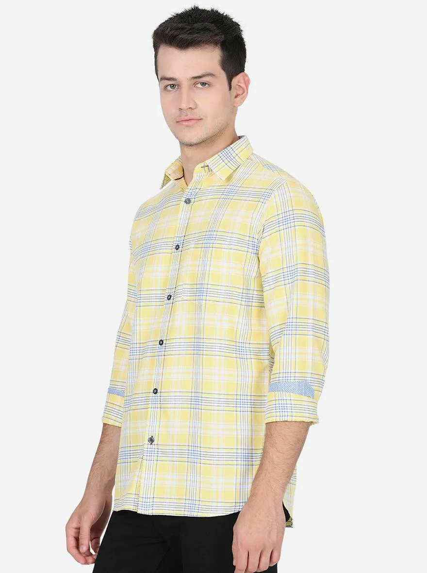 Light Yellow Checked Slim Fit Semi Casual Shirt | JadeBlue