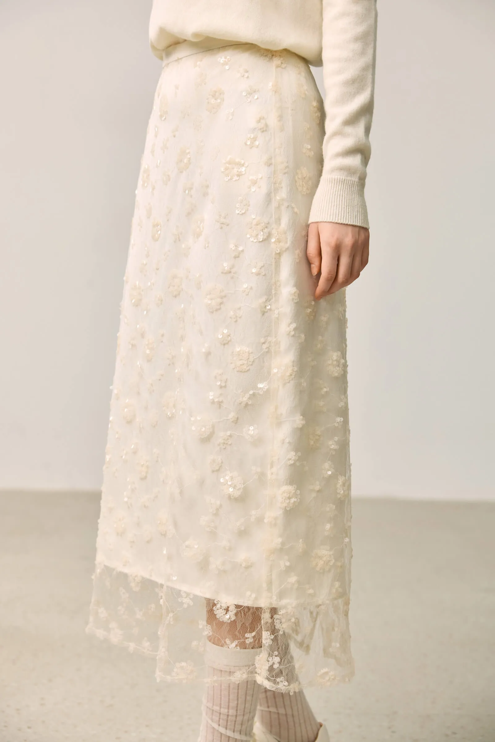 LILY Elegant Sequin Embroidered Double-Layer Skirt