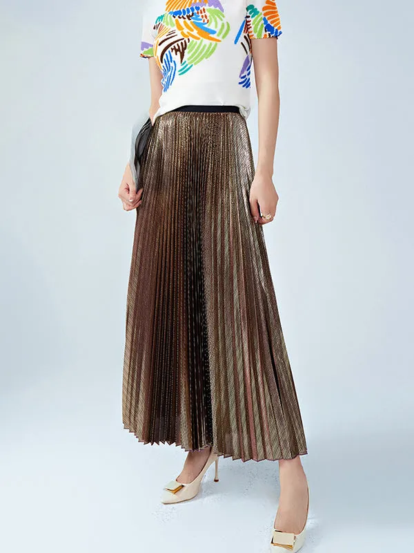 Loose Metallic Pleated Skirts Bottoms