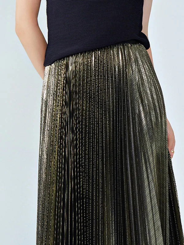 Loose Metallic Pleated Skirts Bottoms