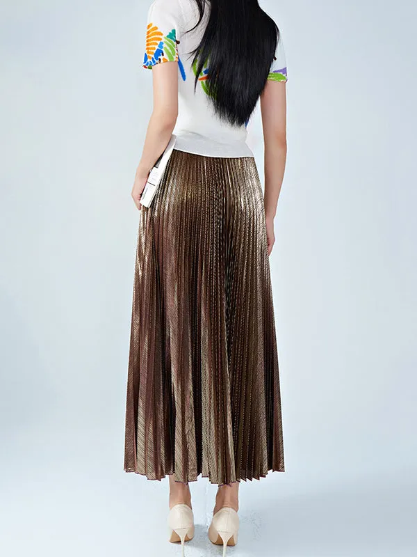 Loose Metallic Pleated Skirts Bottoms