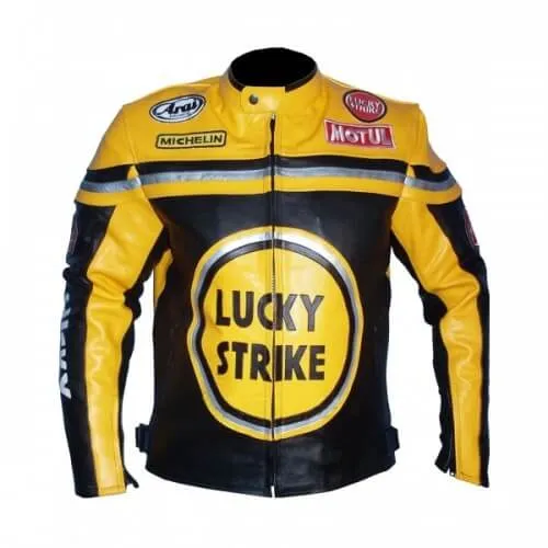 Lucky strike yellow & black biker leather jacket