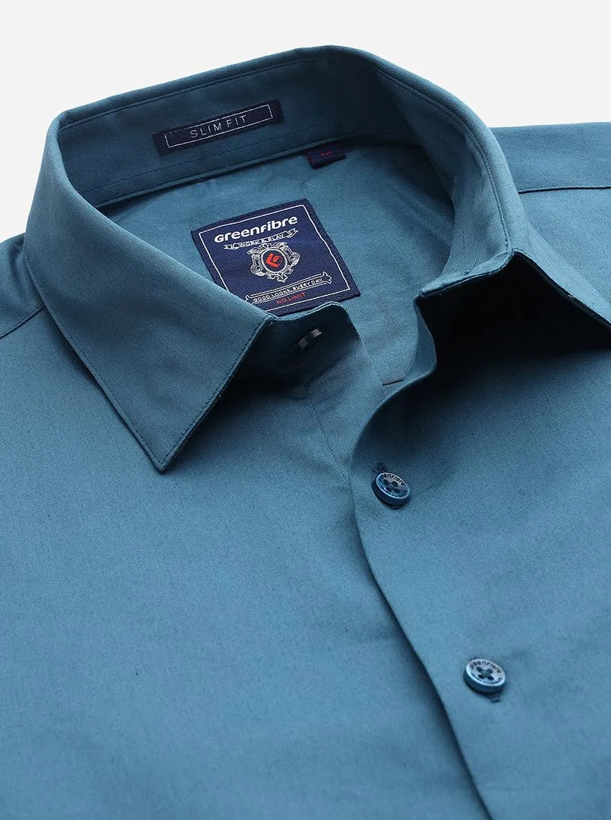 Lyons Blue Solid Slim Fit Casual Shirt | Greenfibre