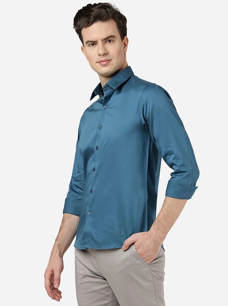 Lyons Blue Solid Slim Fit Casual Shirt | Greenfibre