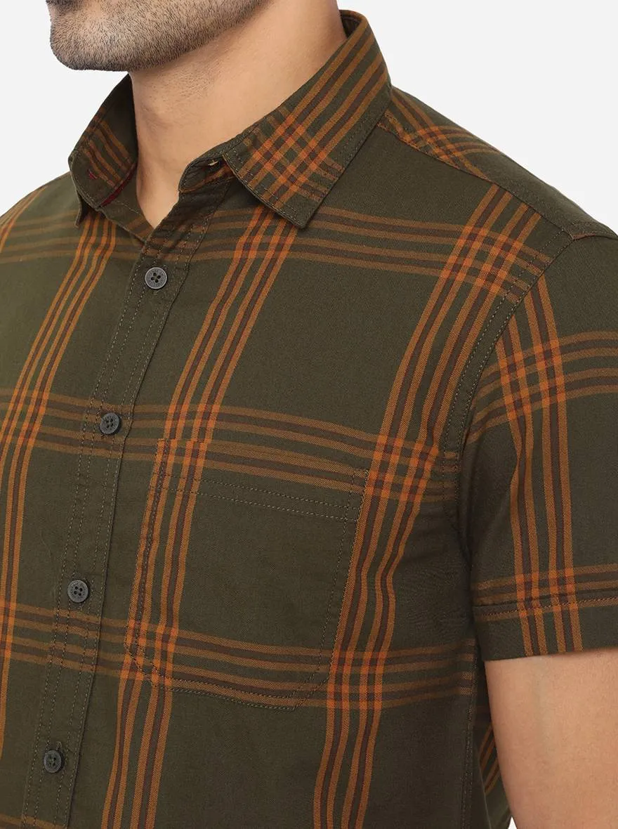 Mahendi Green Checked Slim Fit Semi Casual Shirt | Greenfibre