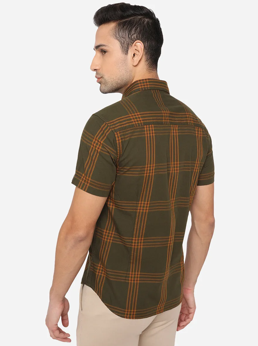 Mahendi Green Checked Slim Fit Semi Casual Shirt | Greenfibre