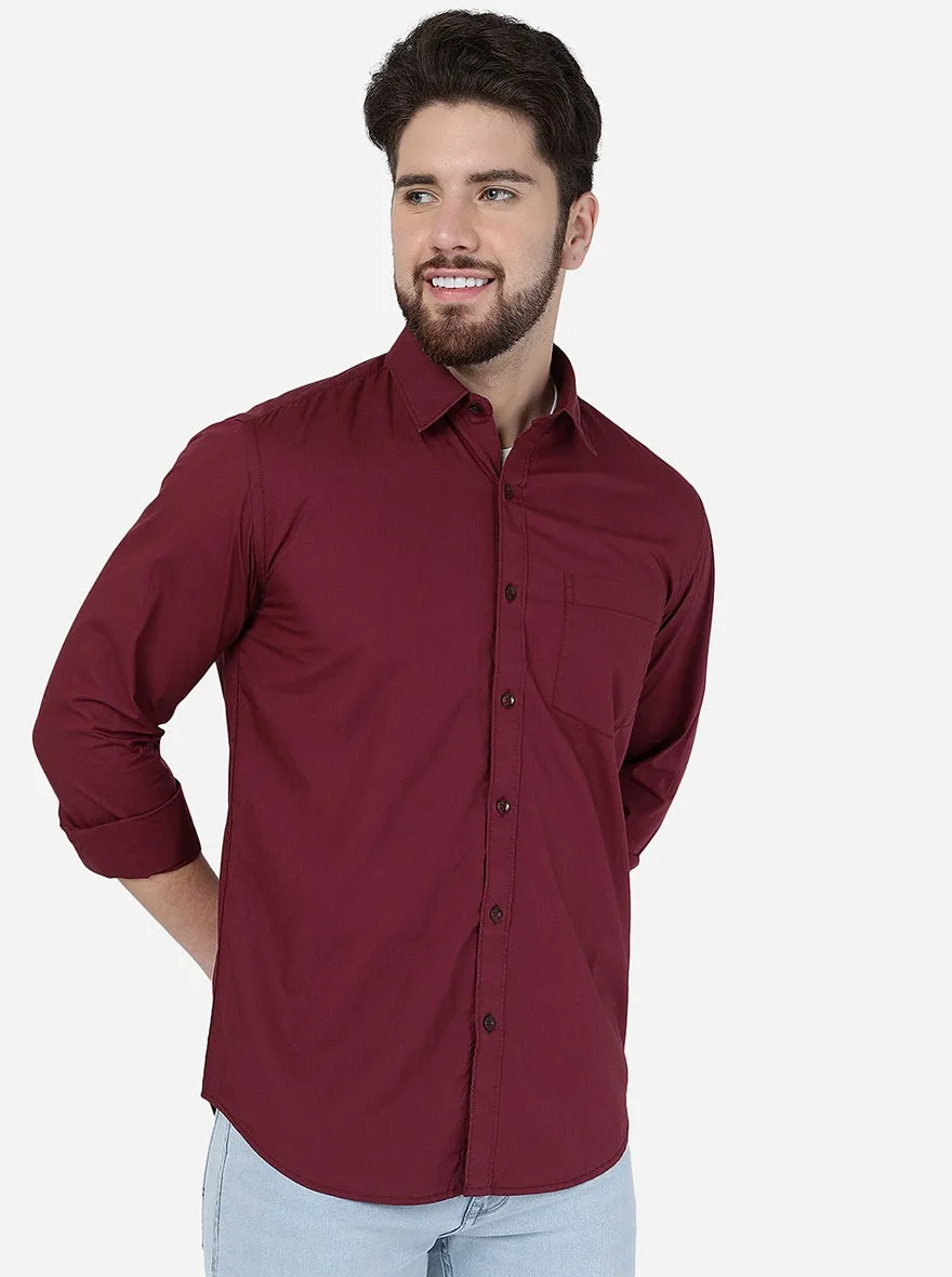 Maroon Solid Smart Fit Semi Casual Shirt | Greenfibre