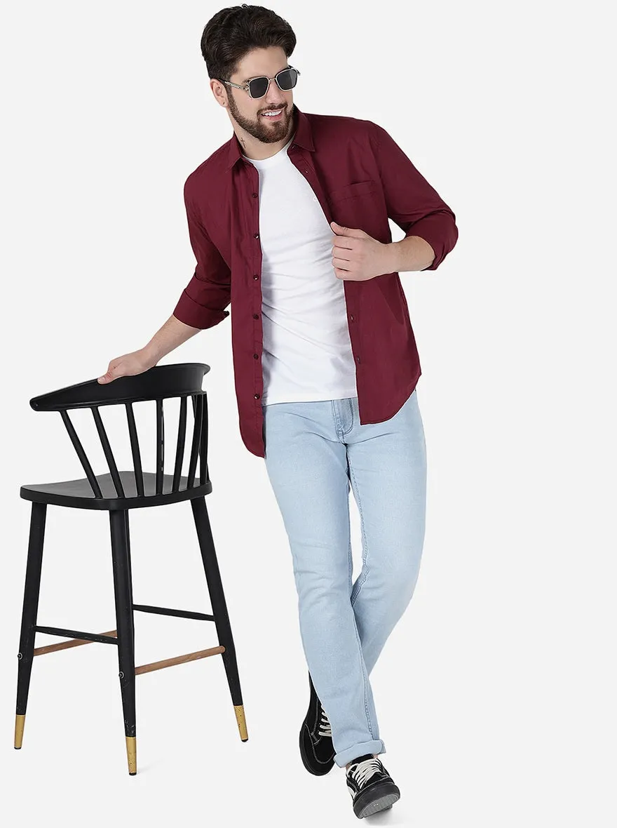 Maroon Solid Smart Fit Semi Casual Shirt | Greenfibre