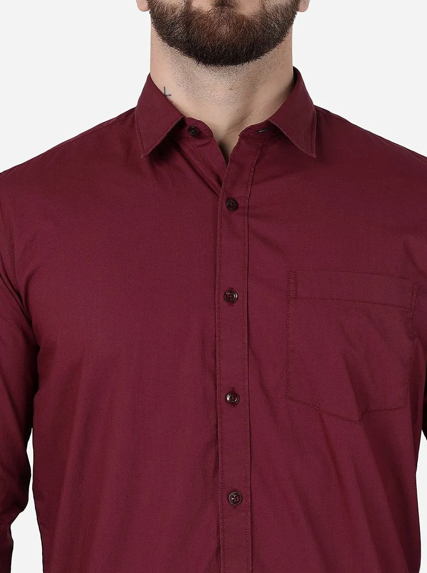 Maroon Solid Smart Fit Semi Casual Shirt | Greenfibre